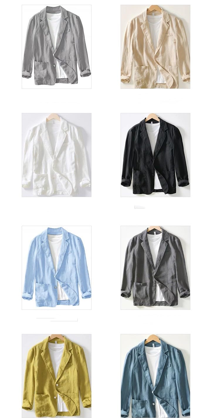 Giacche Sportive da Uomo, Giacche Casual in Cotone E Lino, Blazer Comode da Uomo, vestibilità Regolare, Blazer Leggero con Revers A Lancia, Abbigliamento da Strada, Giallo M