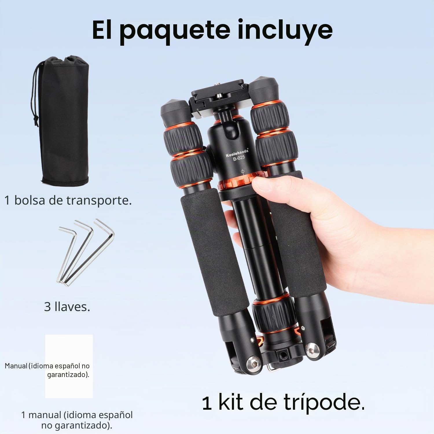 Koolehaoda Mini trípode de cámara 63,5 cm Trípode de Mesa Compacto de Aluminio Trípode de Viaje portátil con rótula de Bola de 360° para cámara DSLR Videocámara, Carga hasta 10 kg - (Naranja)
