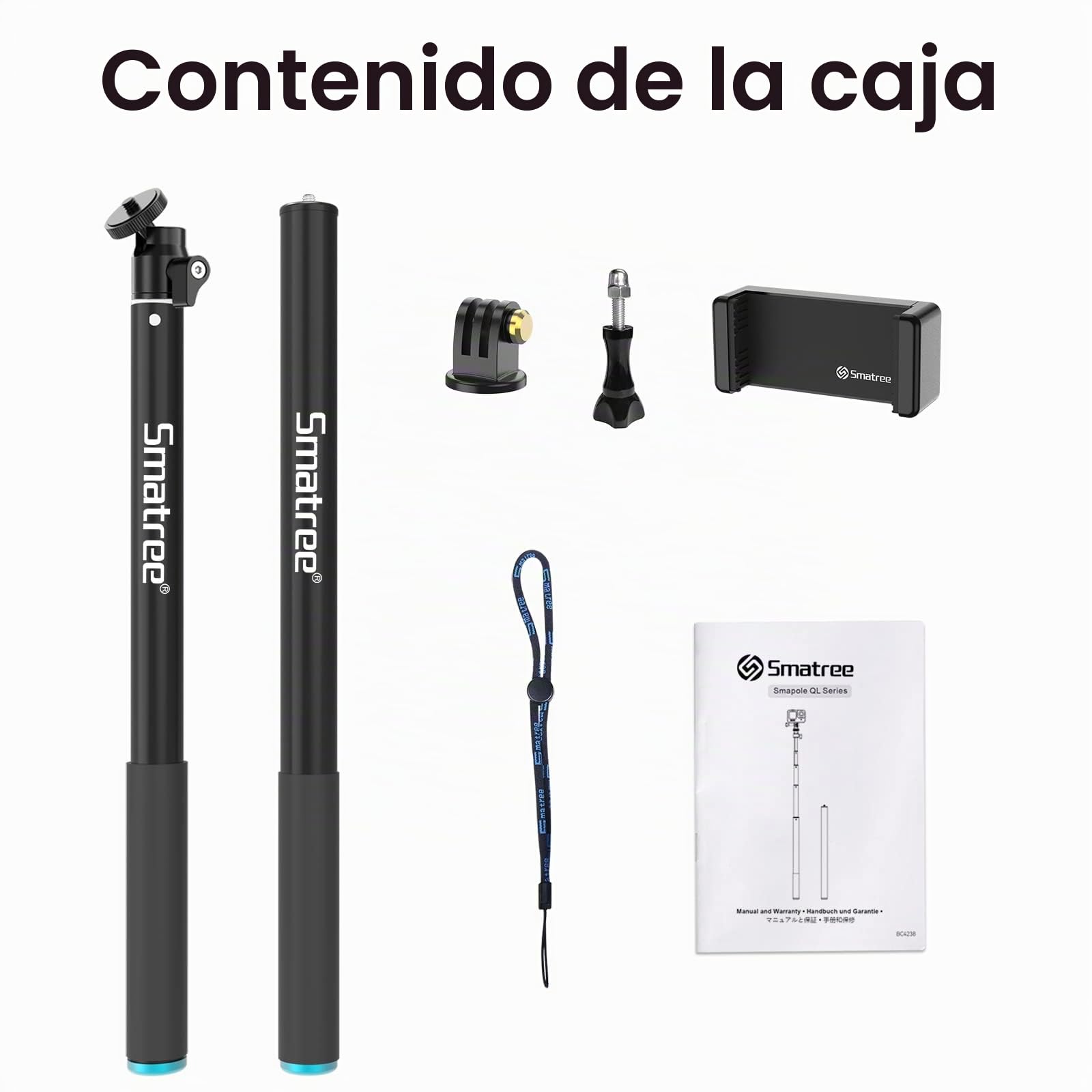 Smatree SmaPole Extensable Selfie Stick, pértiga telescópica para GoPro Fusion, GoPro Hero 13/12/11/10/9/8/7/6/5/4/3/2/1/Session y dji Osmo Action 3/2(Versión extendida 43-221cm)