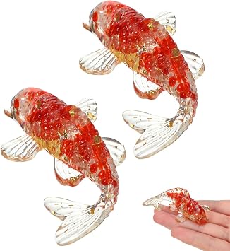 Miniature Crystal Koi Fish Figurines 2.36"x 1.38" 2pcs Hand-Blown Glass Koi Fish for Desk, Shelf, Bowl, Feng Shui Lucky Decor, Gift