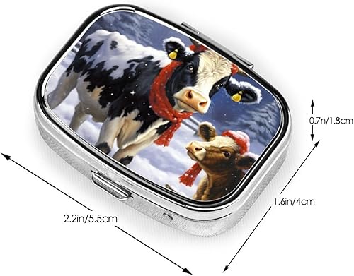 Miniatura 3 de Christmas Snow Cow Print Pill Box Square Pill Case 2 Compartment Small Metal Medicine Organizer Portable Travel Pillbox for Pocket Purse Cute Mini