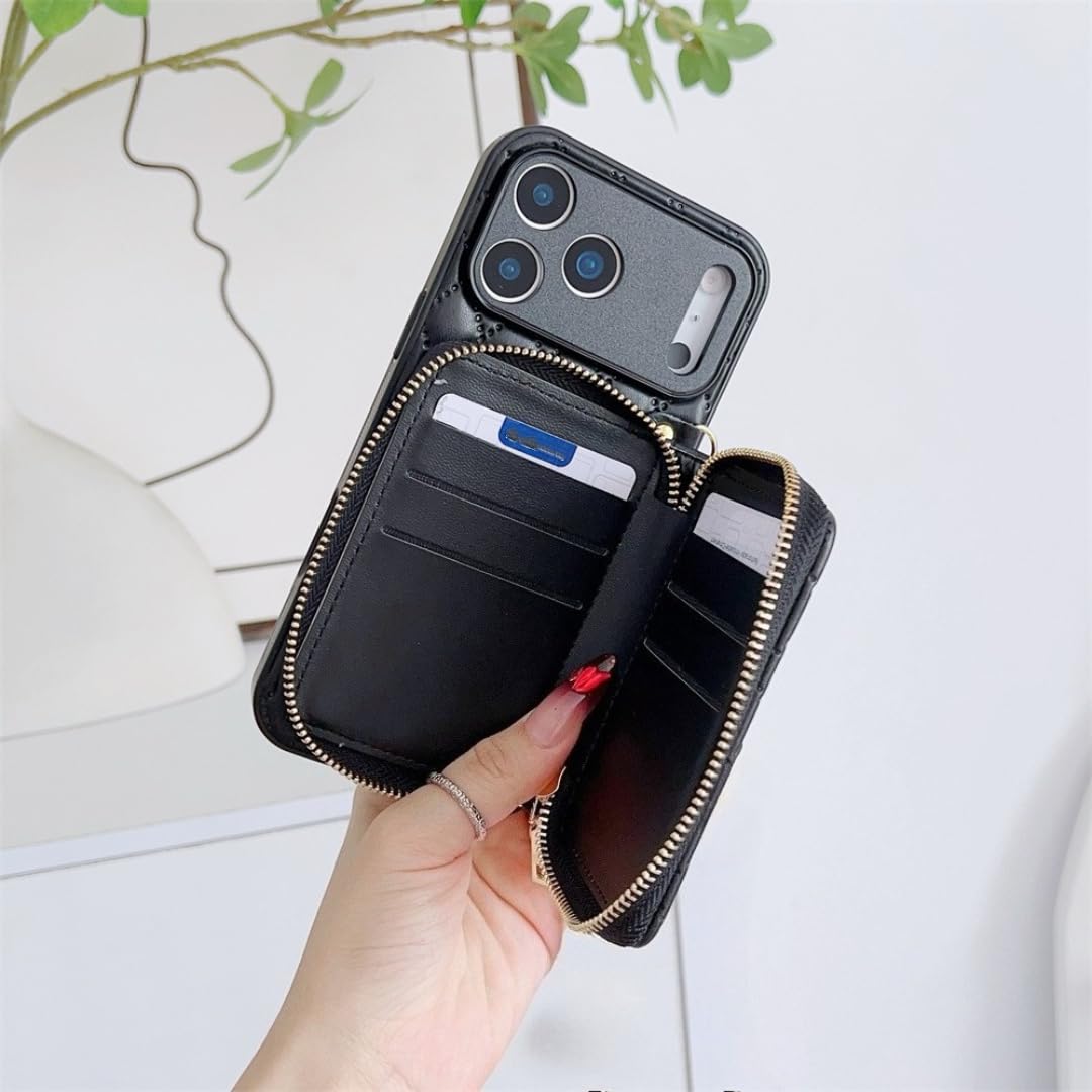 Étui Portefeuille de Luxe à Fermeture éclair avec Porte-Cartes pour iPhone Air (pour iPhone Air/Noir)