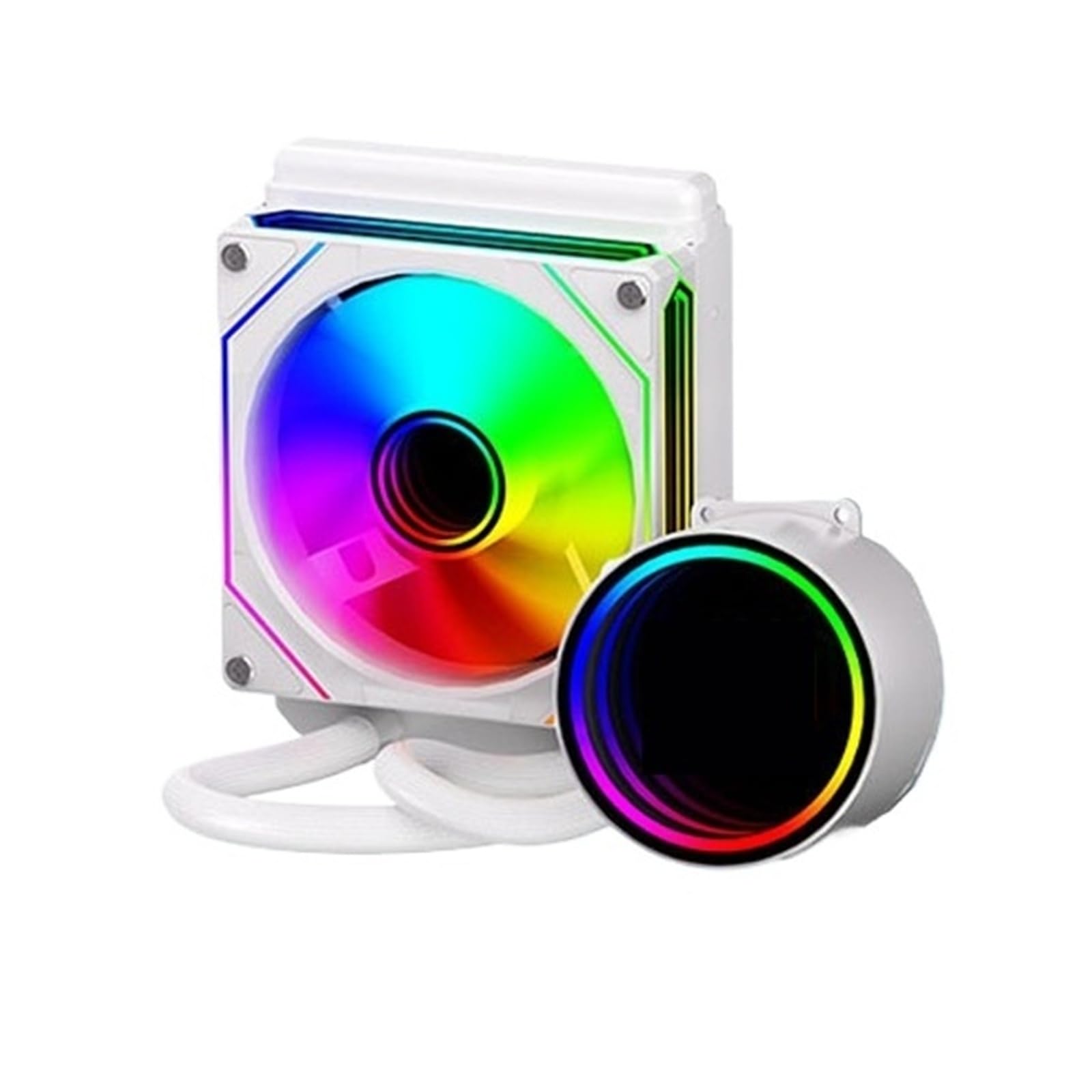 Compatible para el radiador de refrigeración de agua de 120mm, iluminación del espejo de ARGB, soporte de 230W TDP para LGA1700/AM5(120 RGB White)