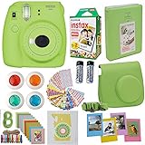 Fujifilm Instax Mini 9 Instant Camera Lime Green + Fuji Instax Film Twin Pack (20PK) + Camera Case + Frames + Photo Album + 4 Color Filters and More Top Accessories Bundle