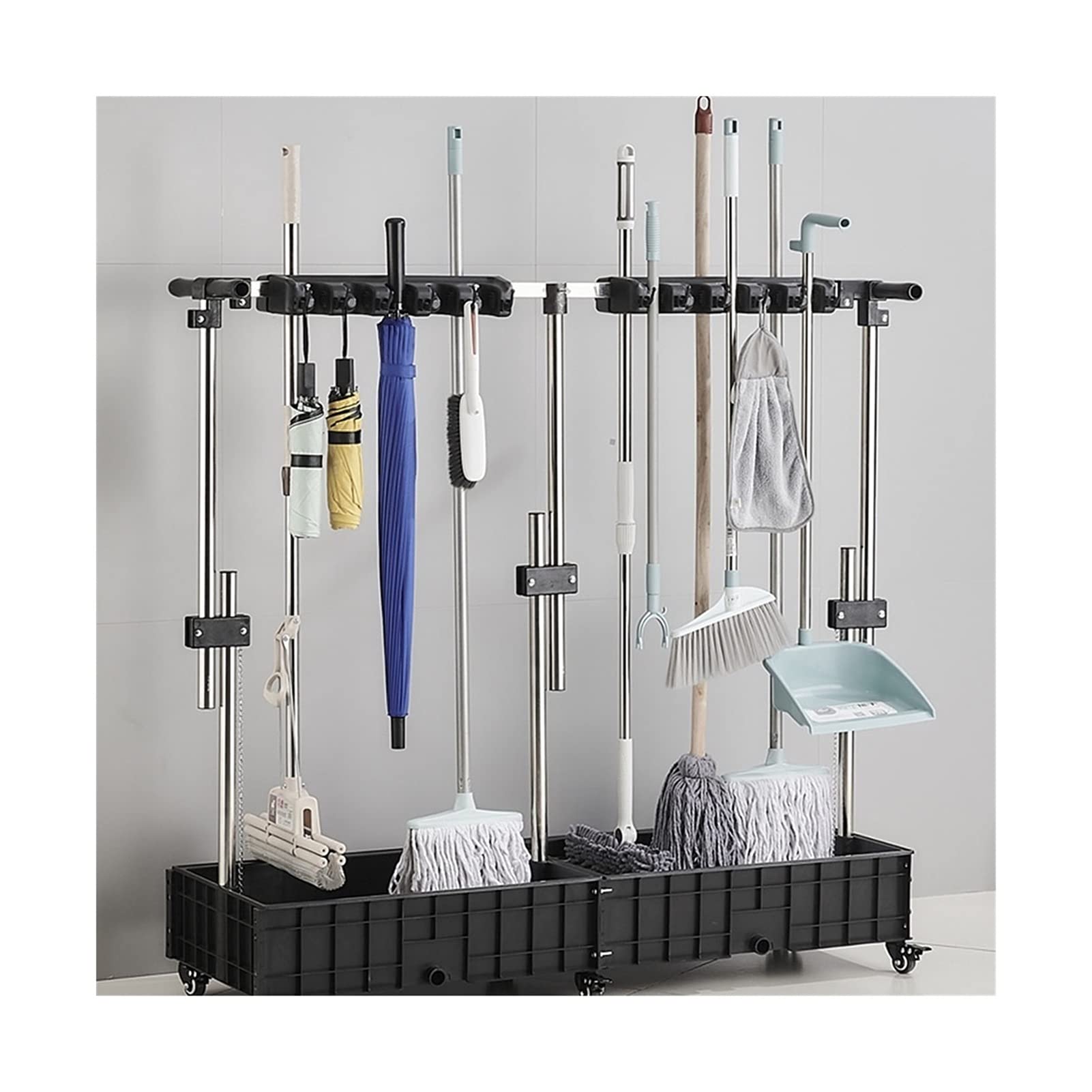 SENJINGHUA Broom and Mop Holder, Stainless Steel Cleaning Tool Rack for Organizing Mops and Brooms in Kitchen or Garage