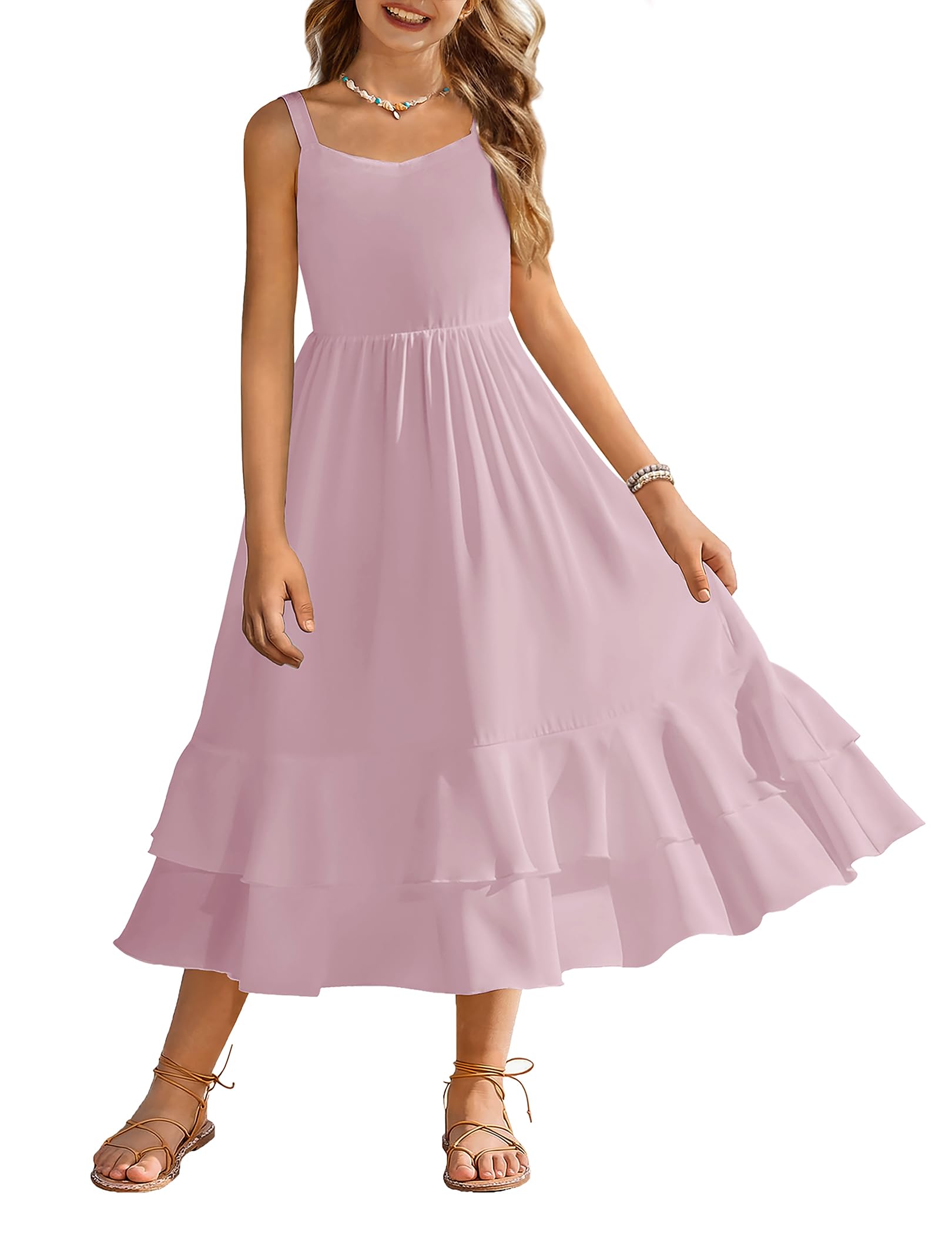 Arshiner Girls Cami Summer Dress Casual Sleeveless Sundress with Pockets for 5-14 Y — view 9