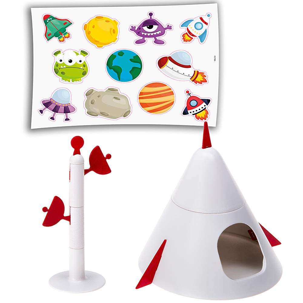 Ferplast Gabbia per Criceti a tema Spazio, Tetto Apribile, Habitat con tutti gli Accessori e Adesivi inclusi, Base Removibile, 55 x 39 x h 27 cm