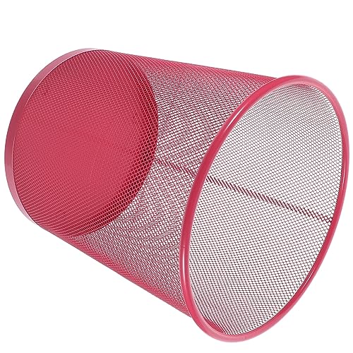Alipis Mesh Trash Cans Office Metal Wire Wastebaskets Recycling Garbage Container Bin Round Rubbish Waste Paper Bin for Office Home Bedroom Kitchen Red
