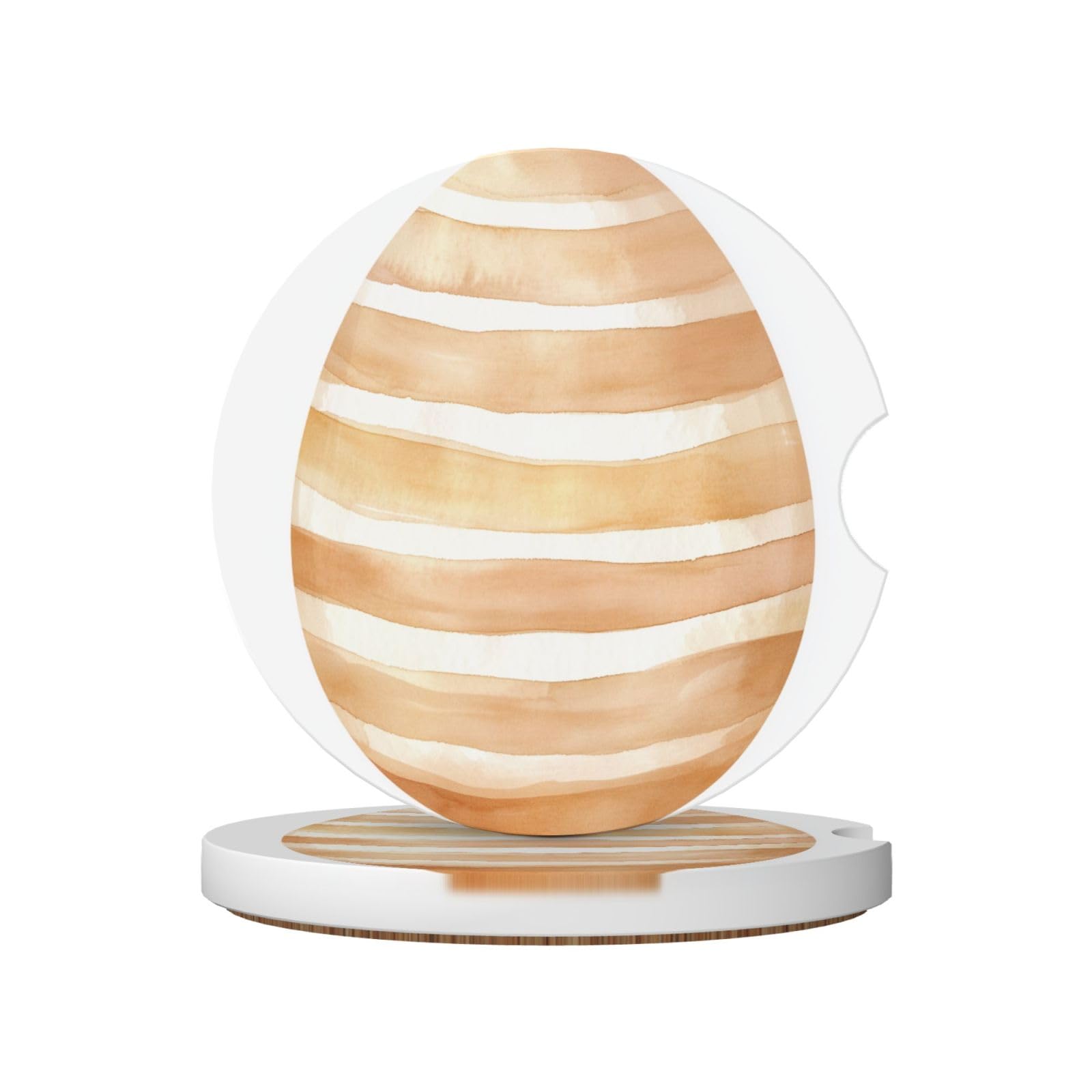 Watercolor Pastel Beige Muted Striped Easter Egg Ceramic Coasters,2pcs