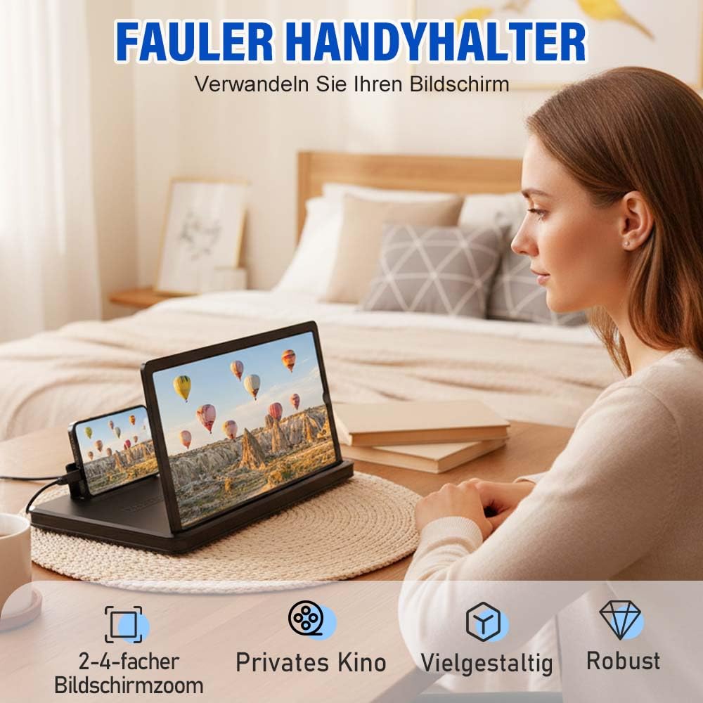Handy Bildschirmlupe, HD Handy Lupe, 3D Bildschirm für Handy für Allen Smartphones, Perfekt zum Ansehen von Filmen,Videos (Schwarz, 15,75 in)
