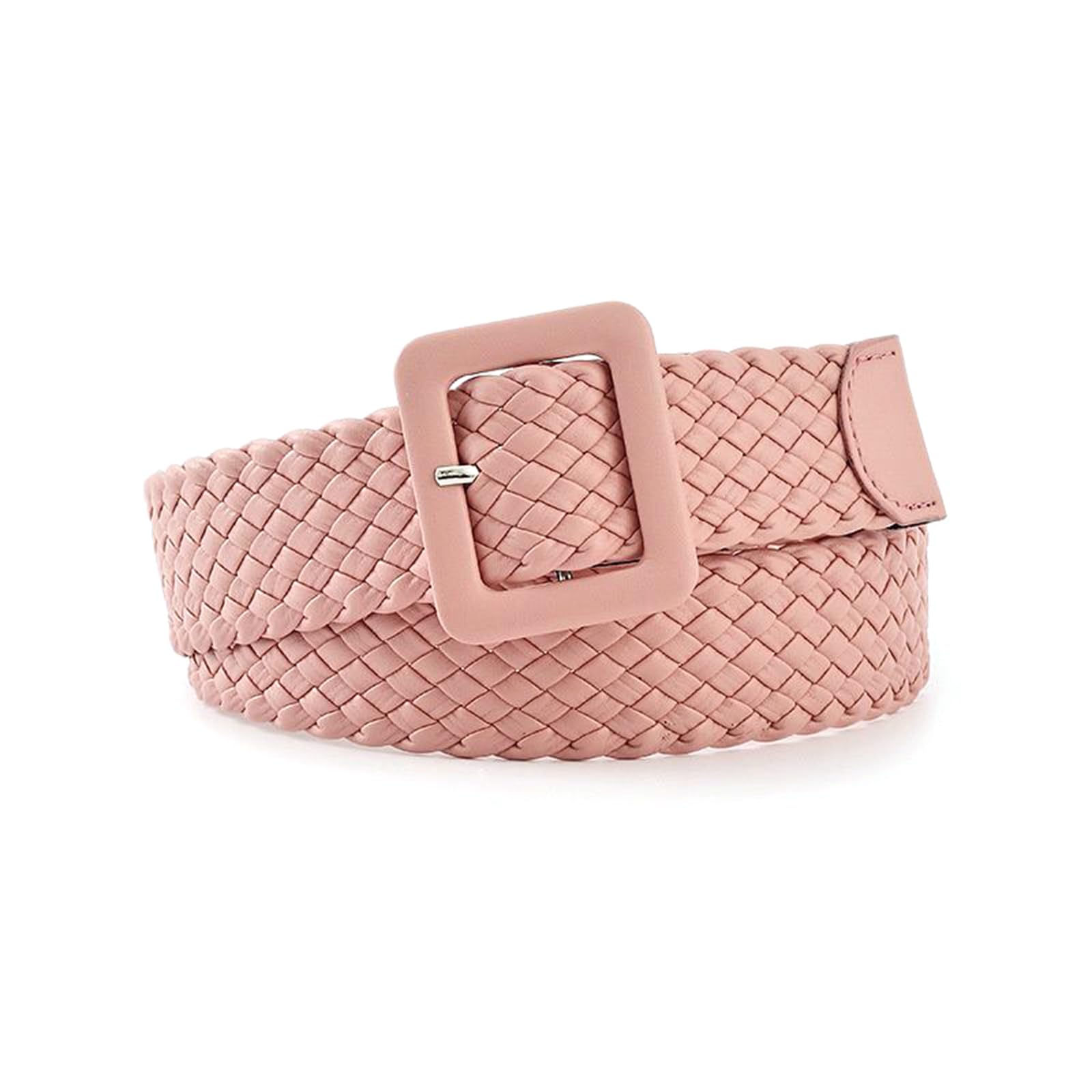 Rodsah Women's Woven Casual Belt, Square Buckle Jeans Belt, Dress Decorative Waistband,Pink,108x3.8cm