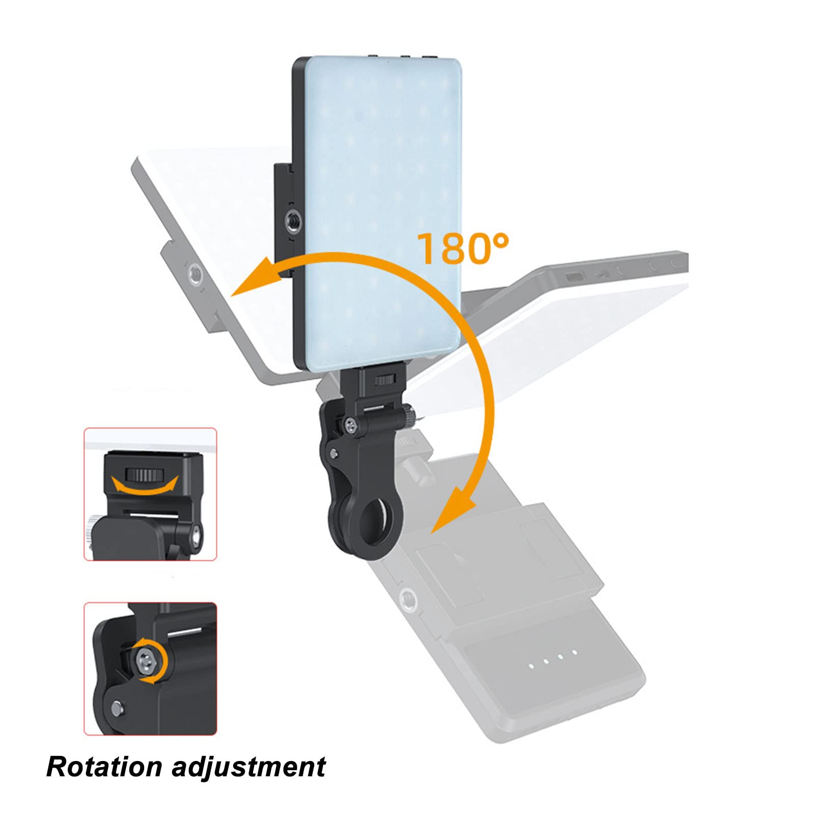 Luce LED Portatile per Fotocamera, Luce Calda Fredda a Doppia Temperatura di Colore, Clip, 60 LED, Ricaricabile da 2000mAh, per Telefono/tablet/laptop