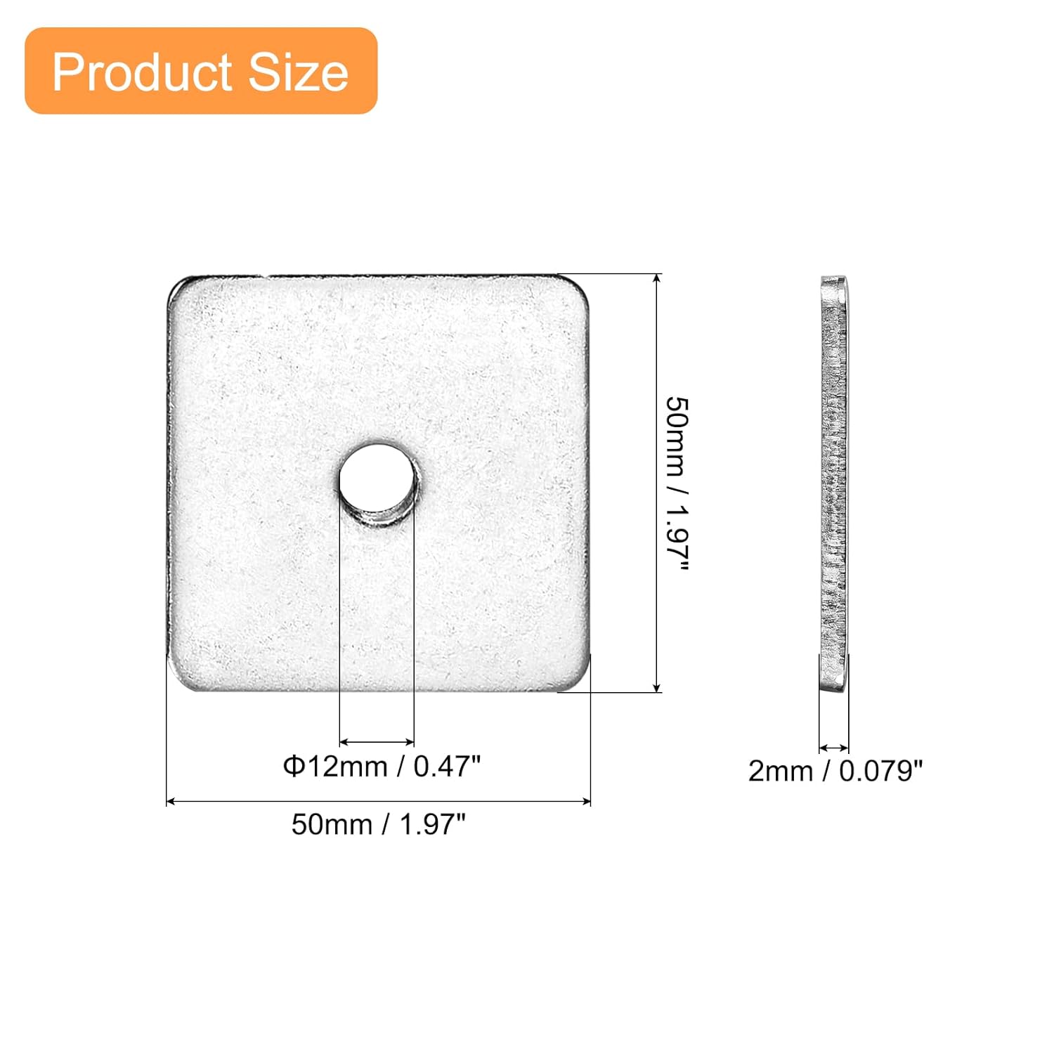 uxcell 15pcs M12x50x2mm Square Plate Bearing Washers 304 Stainless Steel Plate Square Plate Washers Flat Pad Spacer Gasket for Hardware Fastener
