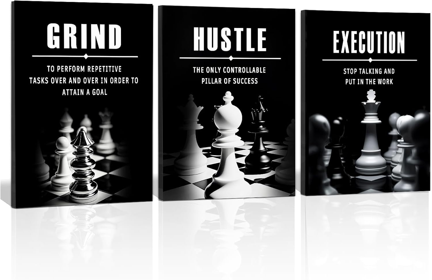 ZHIYANGY Motivational Wall Decor Grind Hustle Execution Wall Art, Inspirational Quotes Pictures Motivational Chess Posters for Living Room Bedroom, Office Decor, Gallery-Wrapped Canvas Art