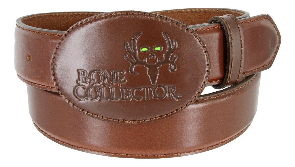 Bone Collector Leather Covered Buckle Casual Leather Belt (Brown, 44)