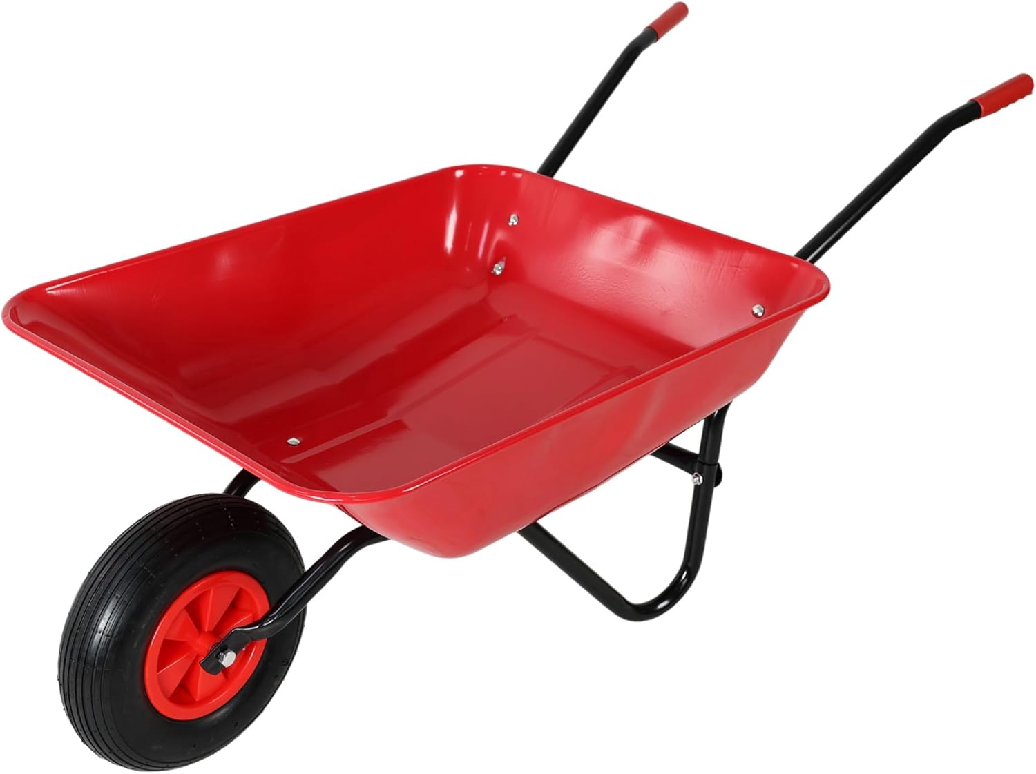 Steel Wheelbarrow Trolley for Garden, 12 Inch Pneumatic Wheel, 220 Lb Load Capacity, Rust-Proof Polyethylene Tray, Black & Red, 25% Lighter, 2.2 Cubic Feet