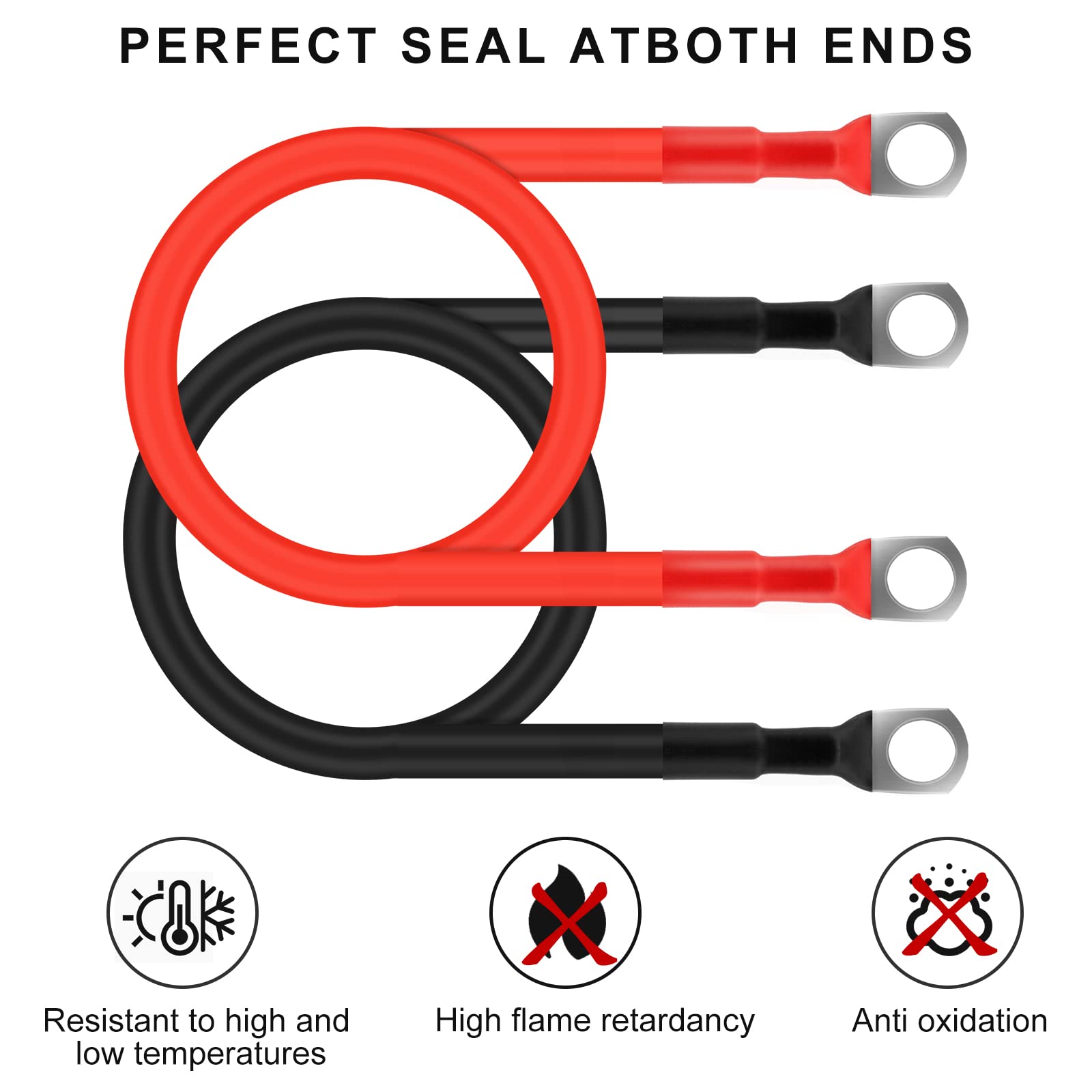 Cables Para Batería De Coche 5 AWG - Juego De 2 Cables De Cobre Rojo Y Negro De 50 Cm, Con Terminales M8, Para Inversores Y Conexiones Eléctricas