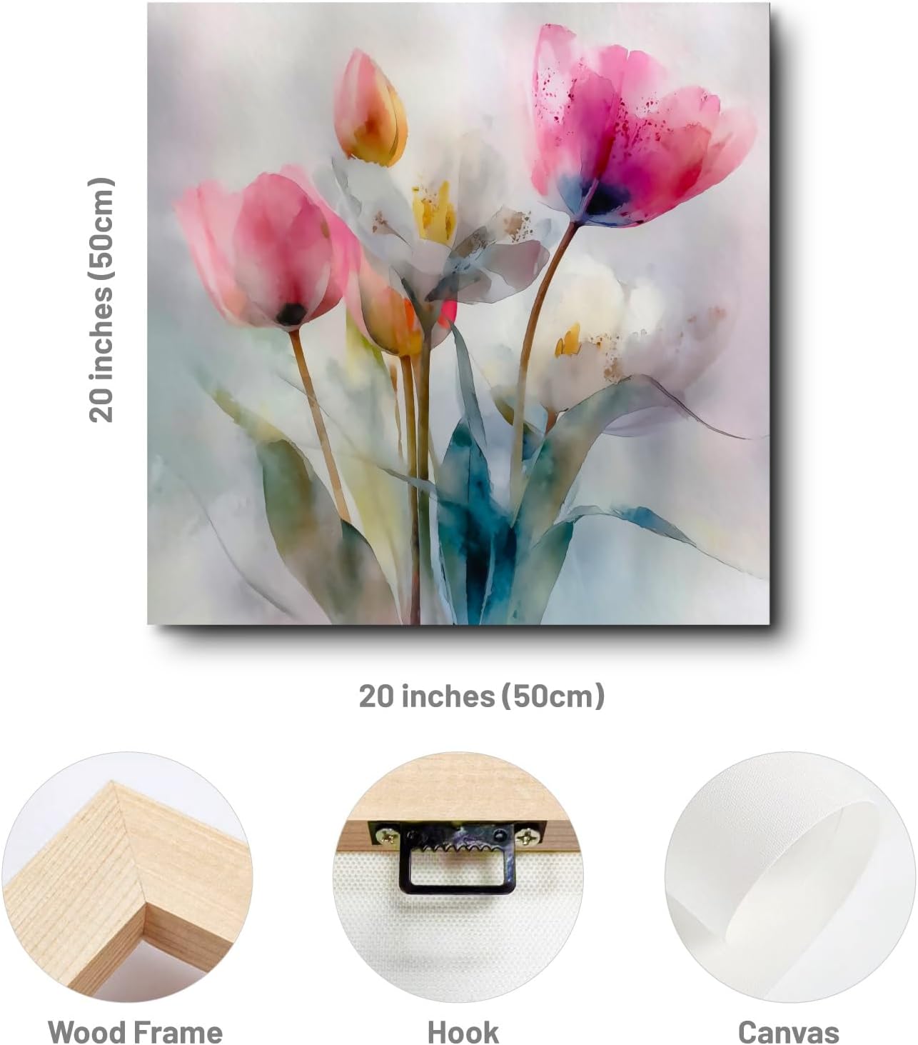 FOEIX Bathroom Wall Art Pictures Wall Decor Paintings Wall Decor Canvas Framed Abstract Floral Rustic Pink Flowers Artwork for Bedroom Living Room Kitchen Dinging Room Office(20x20 inches)