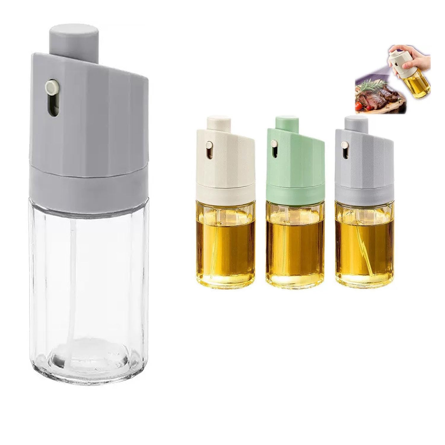 Theexecva Grey Oil Sprayer For Cooking, Olive Oil Sprayer Mister, 230Ml Food-Grade Premium Glass Olive Spray Bottle For Salad Making, Baking, Frying, Bbq (Grey)