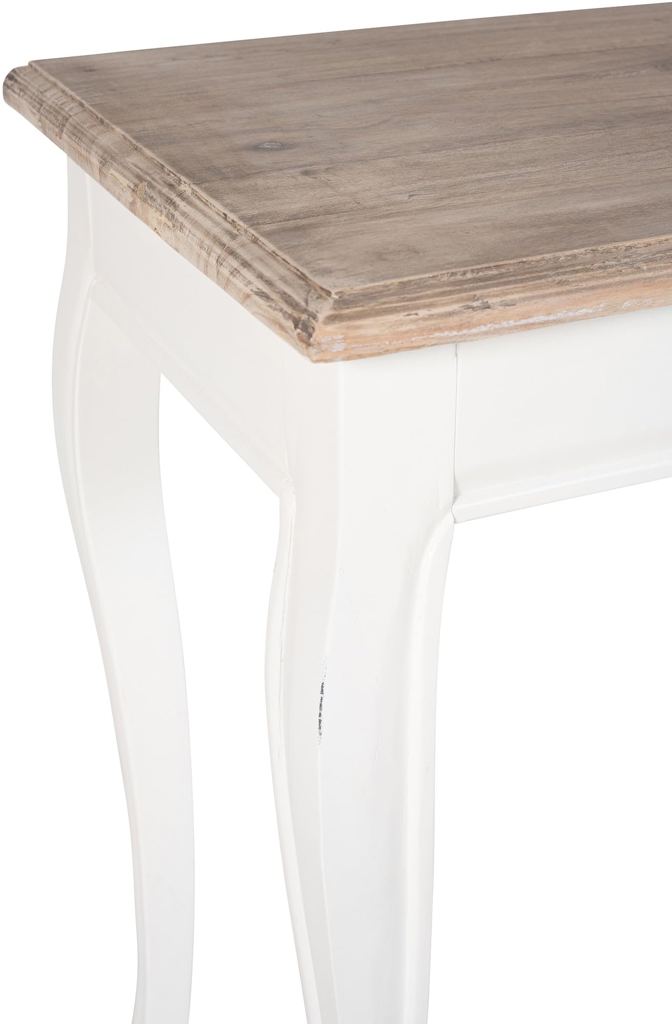 CLP Tavolo console Balto I Tavolino con piano in legno massello I Credenza per ingresso e soggiorno in stile shabby chic, Colore:natura/bianco