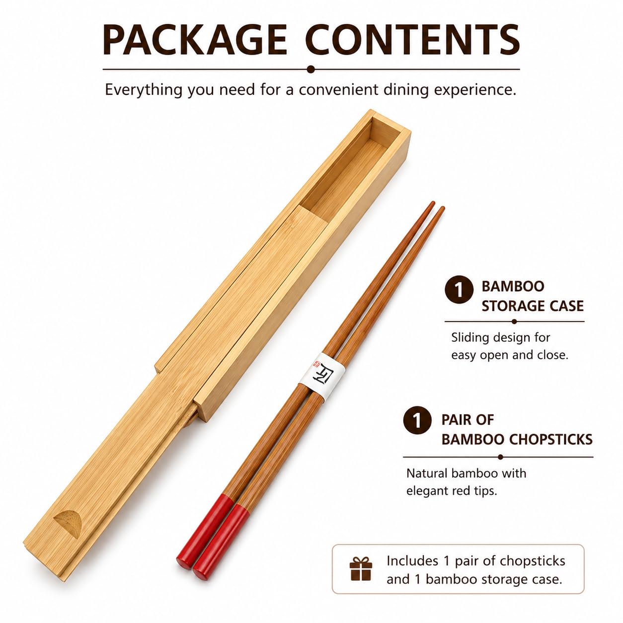 Bamboo Travel Chopsticks with Case - Red Tips -6