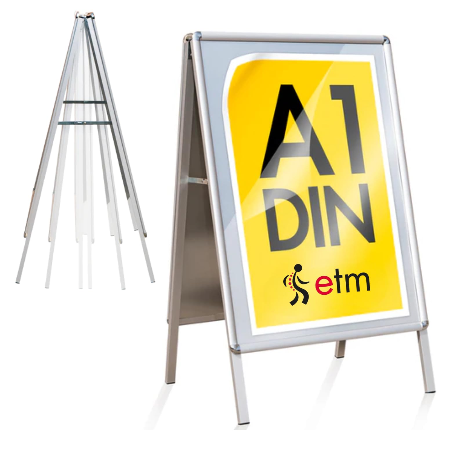 ETM Tope para clientes DIN A1 – Gran venta para 2 carteles con marco de aluminio de 25 mm – Incluye lámina protectora – Soporte para carteles resistente a la intemperie – Expositor para aceras