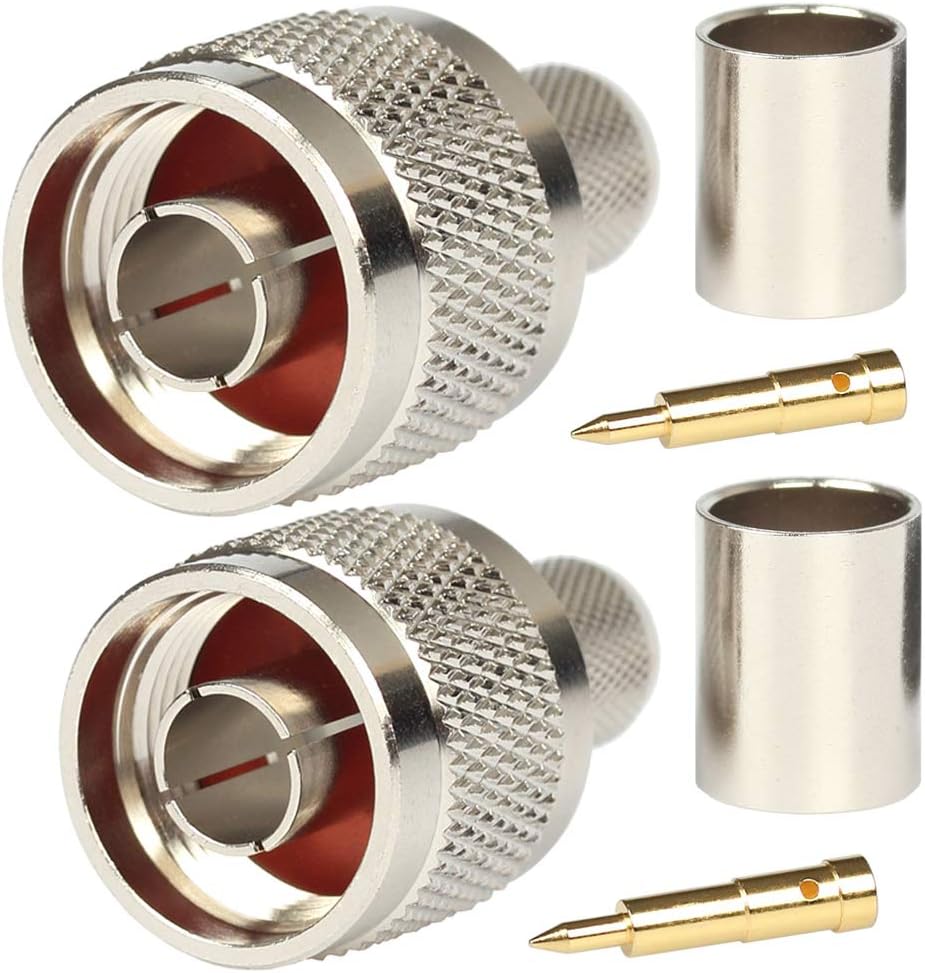 N Connectors Male Crimp Rf Coaxial Connector 50 ohm for LMR400 Belden 9913 RG8 Pack of 2 piece