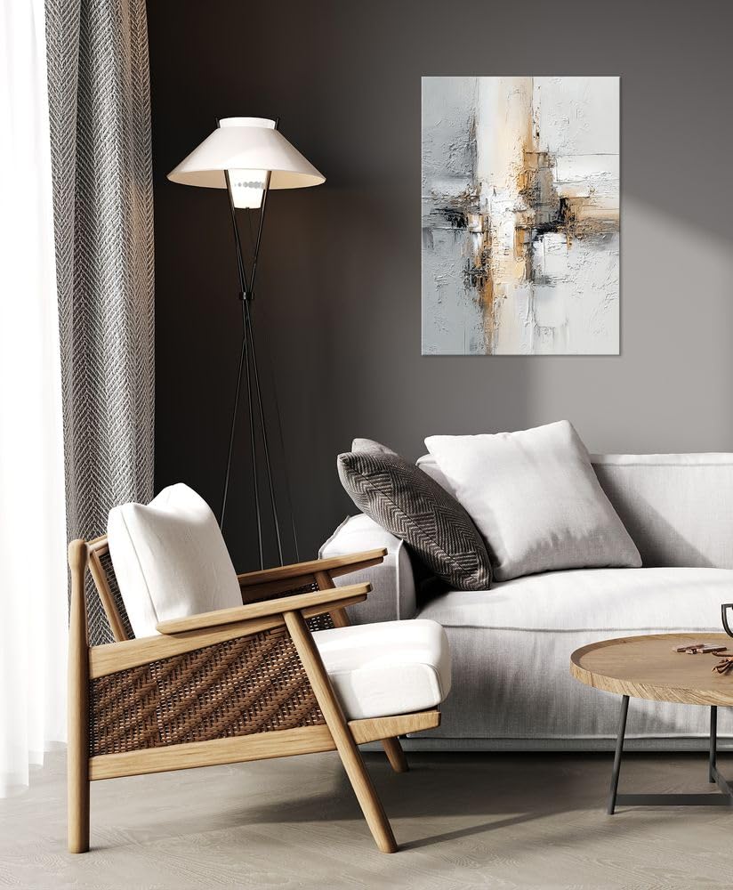 artissimo, modernes Leinwandbild 50x70 cm, AG5694, Abstraktes Motiv – Grau Beige Weiß, Bild auf Leinwand, Wanddeko aufhängefertig, Wandbild Wohnzimmer modern, Gemälde, Kunst, Strukturmalerei