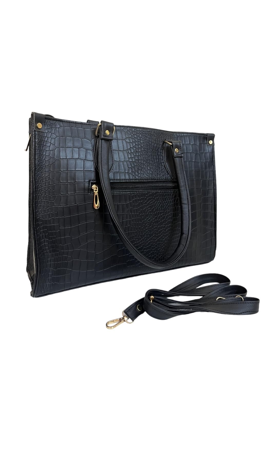 W2S Women's Solid Synthetic PU Leather Handbagf/Tote Bag with Zipper Closure and Strap for Office, College and Party (Black) 2