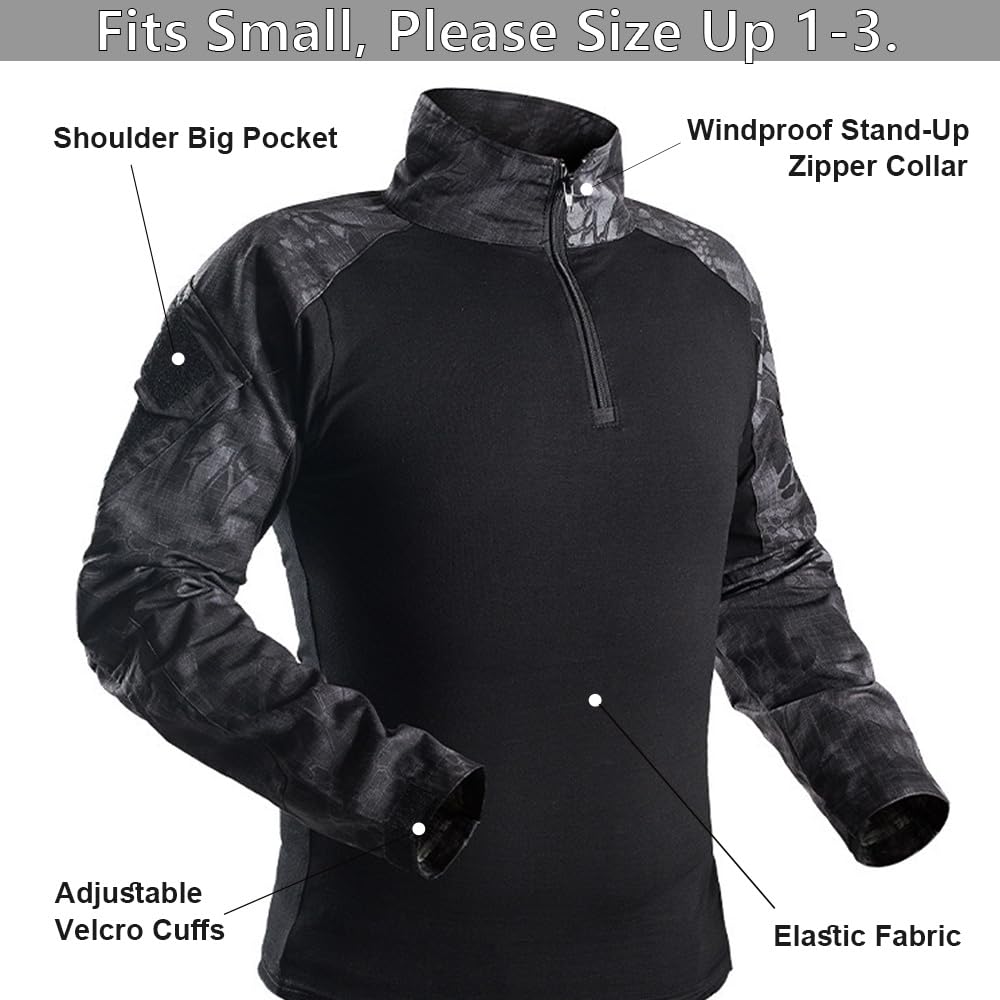 Traje táctico militar negro para airsoft hombre - Pantalones y camisa de combate con pasamontañas y guantes