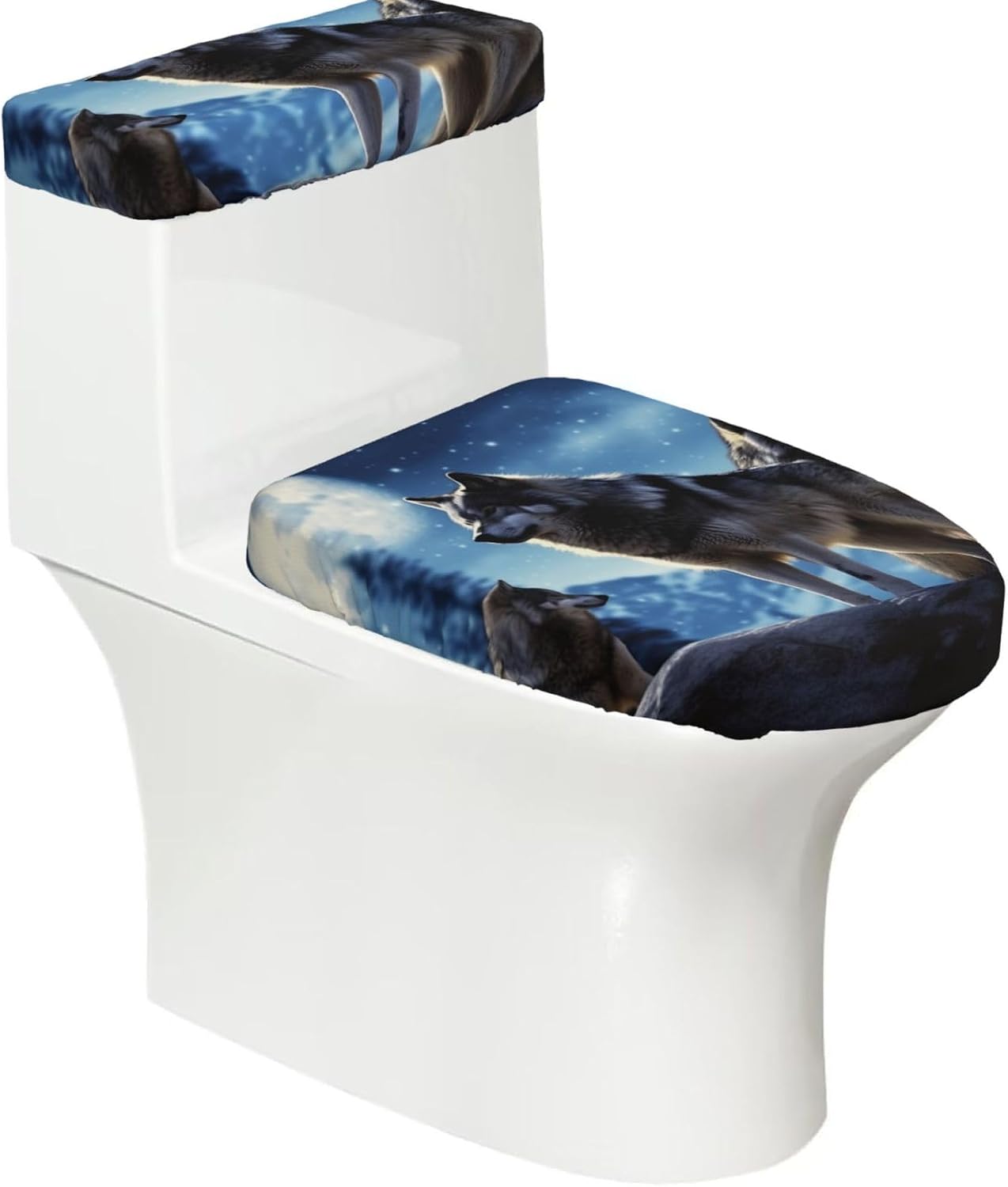 Wolfs Toilet Tank Cover And Toilet Lid Cover Set Stretch Bathroom Toilet Lid Seat Cover