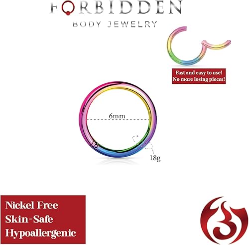 Miniatura 97 de Forbidden Body Jewelry - Piercing para la nariz de acero quirúrgico 316L con bisagra, 14G, 16G, 18G, diámetro de 15/64, 5/16, 25/64, 15/32 pulgadas