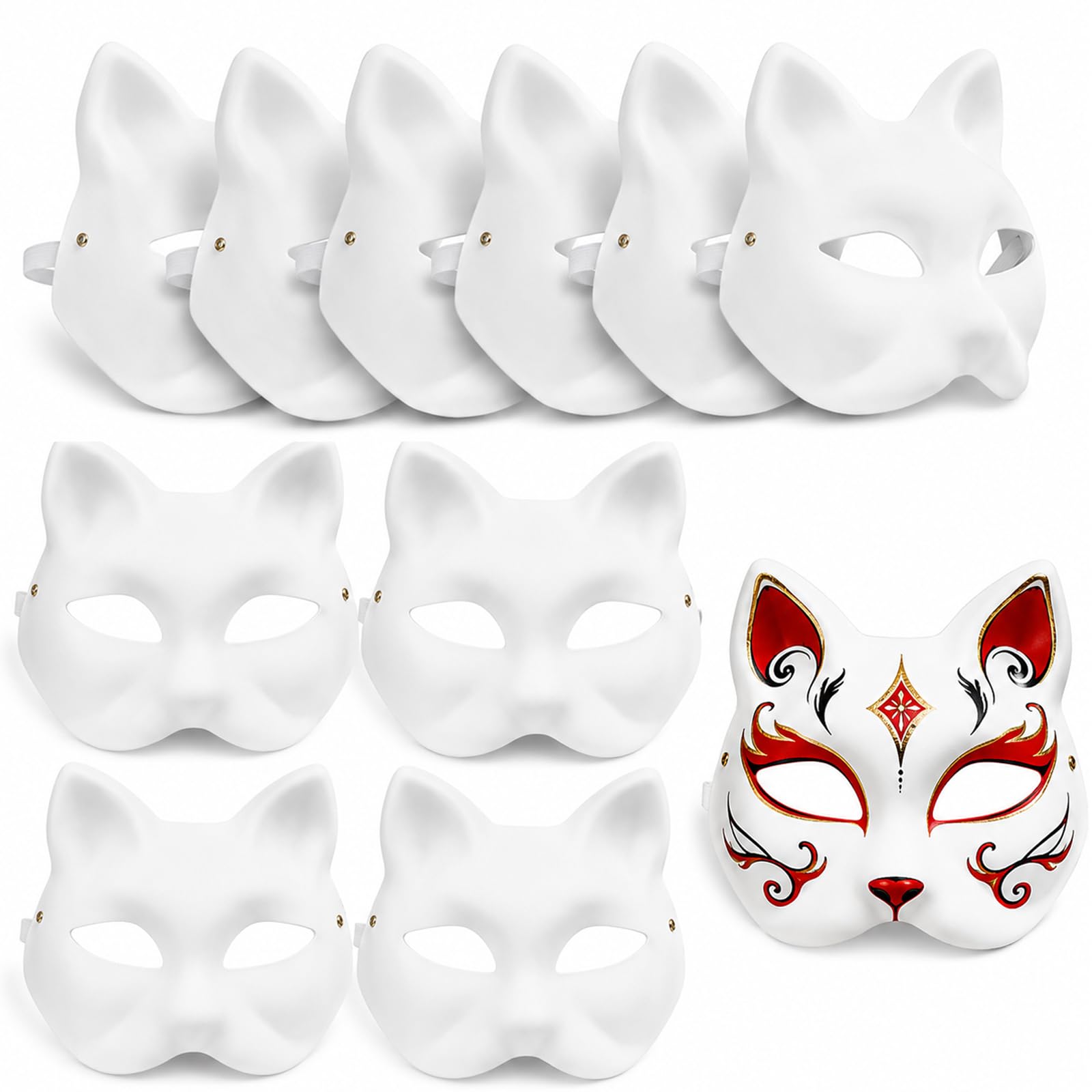 JIAXULER 10 PCS Cat Mask Therian Mask White Paper DIY Blank Fox Hand Paintable Anime Half Face Masks for Masquerade Carnival Cosplay Halloween Decoration