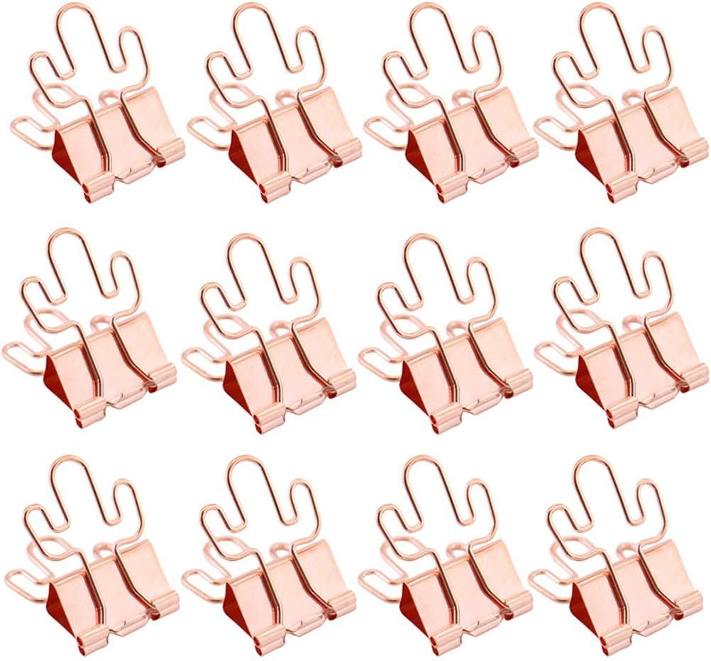 Zmmyr 12Pcs Paper Clips Plating Metal Binder Clips Rose Gold Office Long Tail Clip Large 0.98 in (Cactus)