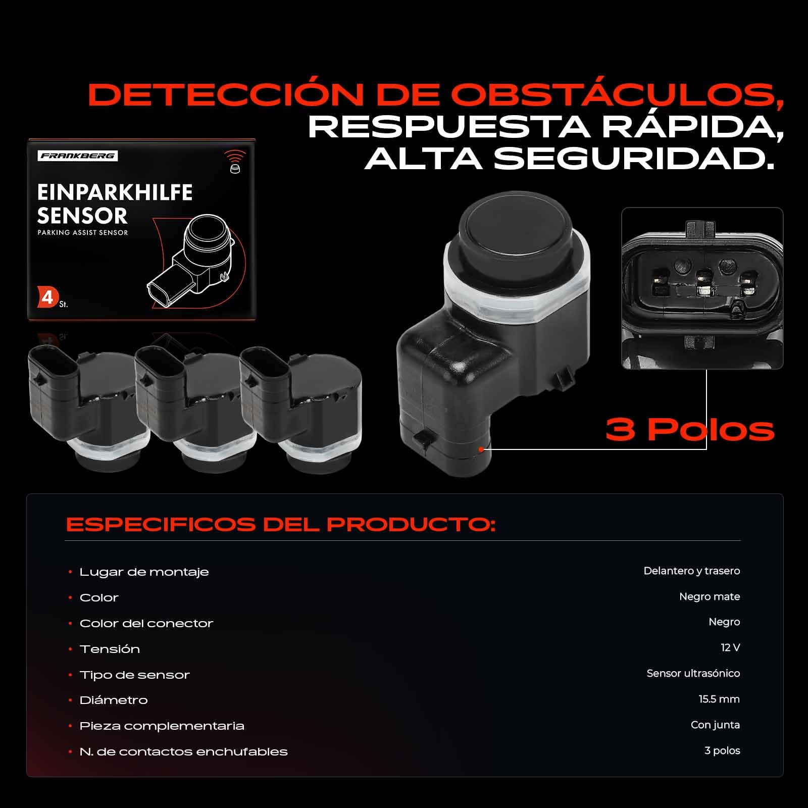 Frankberg 4 sensores de aparcamiento delanteros y traseros 30786319 | Compatible con: S80 II 124, S60 II 134, V40 Cross Country 526, V40 Hatchback 525, XC70 II 136