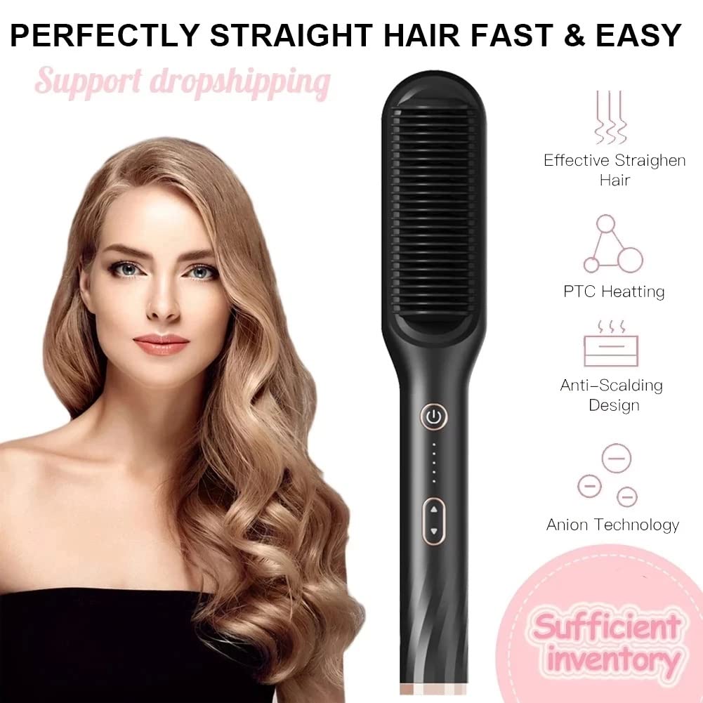 Spazzola per capelli multifunzione 2 in 1, per riscaldare i capelli caldi, spazzola anti-scottatura, ferro lisciante, strumenti styler