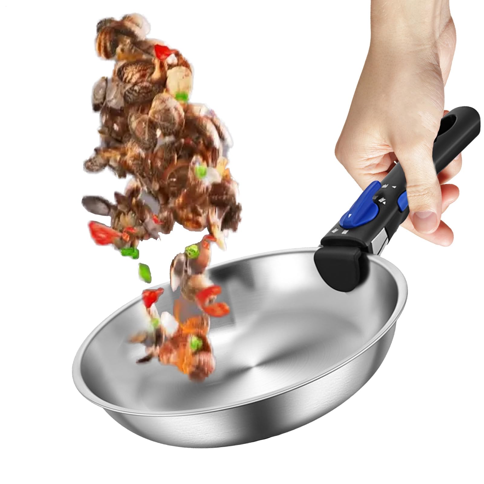 Sartenes antiadherentes, juego de sartenes con mango desmontable, utensilios de cocina de acero inoxidable sin revestimiento, apto para horno, diseño apilable que ahorra espacio, 3 piezas, ideal para