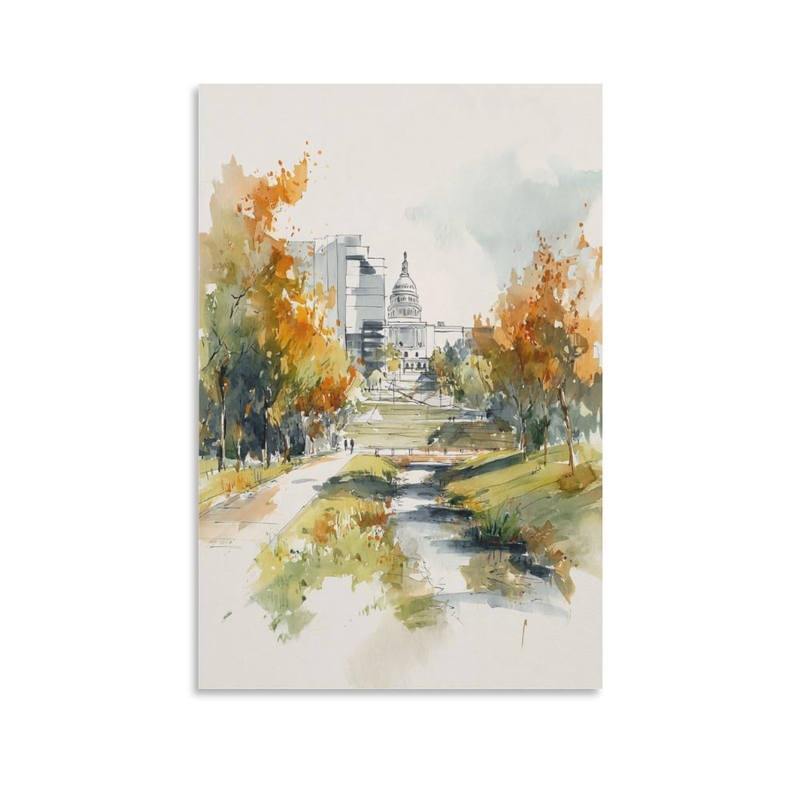 CNAHEIZ Washington Autumn 20x30inch(50x75cm) Vintage Travel Poster Watercolor Canvas Art