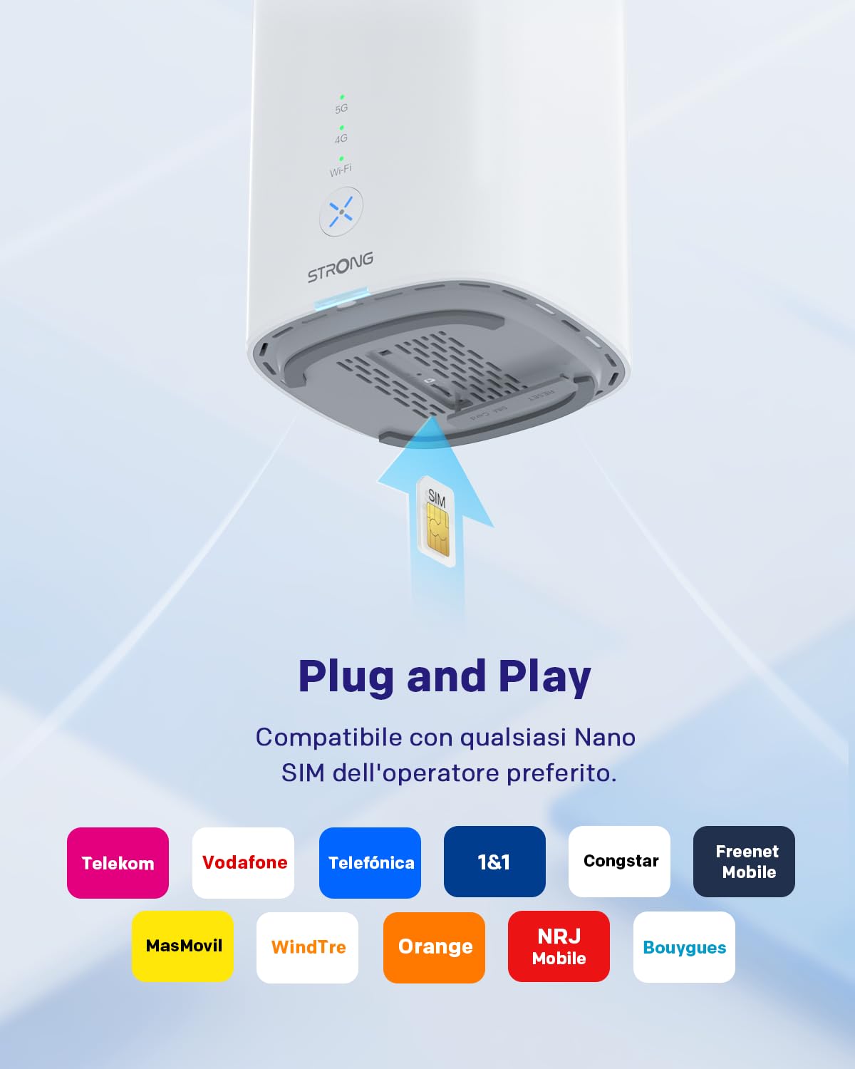 STRONG Routeur 5G CPE WiFi 6 AX3000 avec Carte SIM - 2.5GE WAN/LAN & 1GE LAN - RJ11 VoIP/VoNR - Chipset Qualcomm