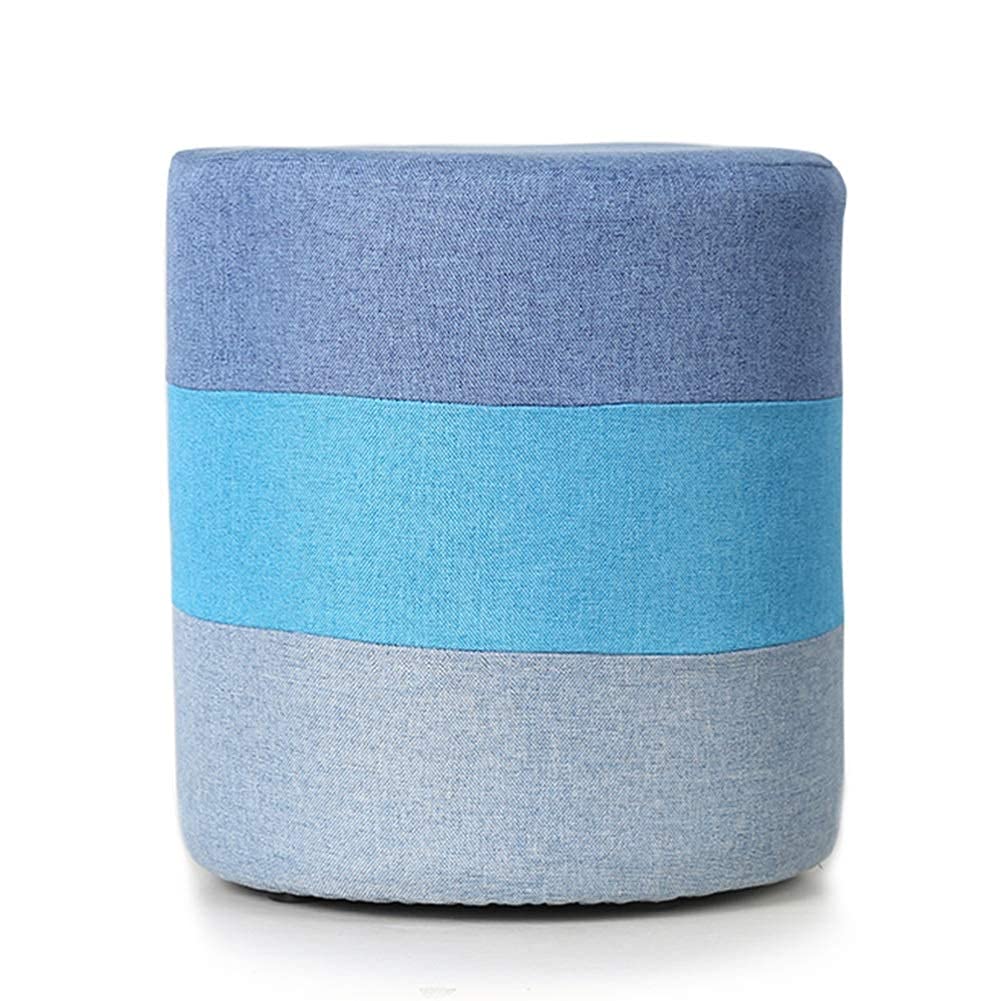 Pouf et repose-pieds bleu en lin et bois massif pour le hall