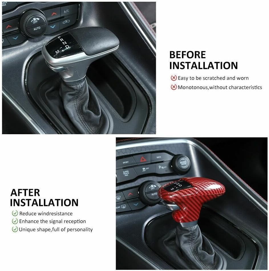 Front Lower Side Red Carbon Fiber Grain Shift Knob Trim Gear Cover Center for Dodge for Challenger 2015-2020 for Charger 2015-2020