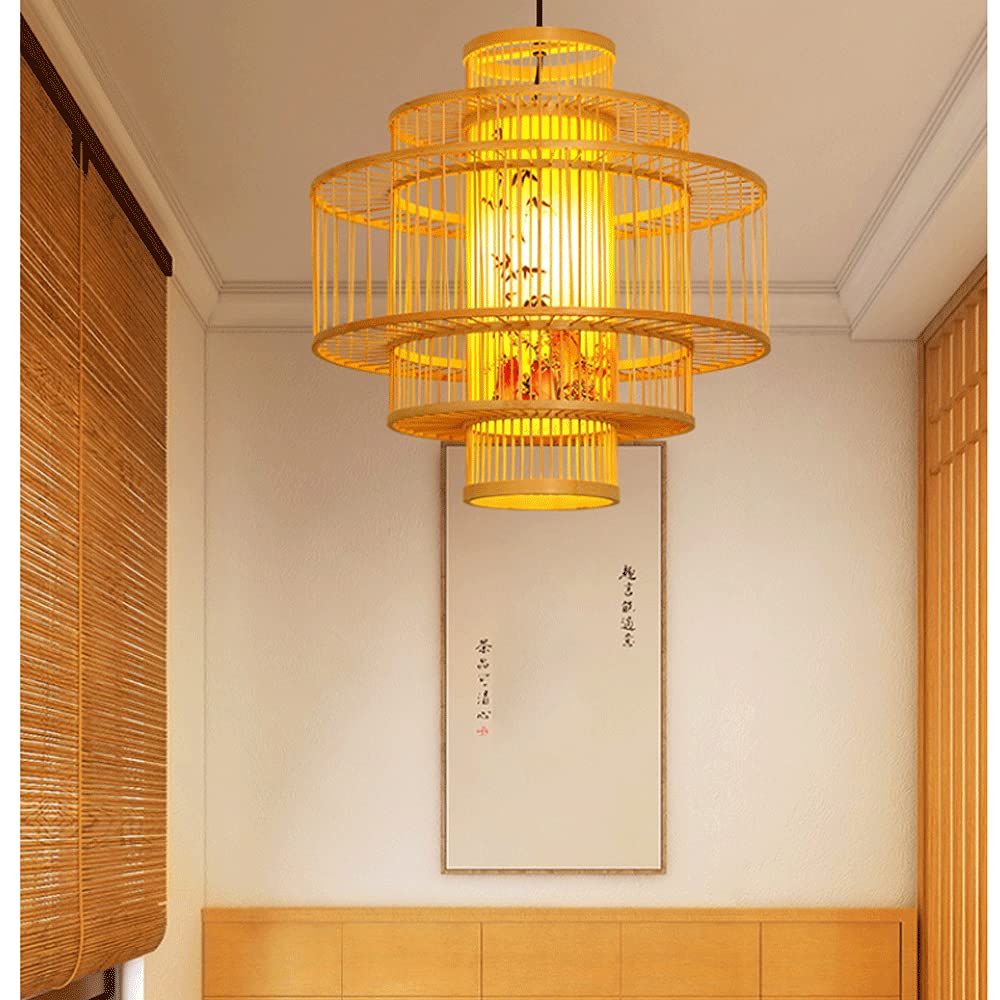 ZHANGL lampadario lanterna di bambù lampada a sospensione in vimini intrecciata a mano E27 paralume in bambù lampada a sospensione regolabile ristorante sala da tè illuminazione risparmio illuminazion