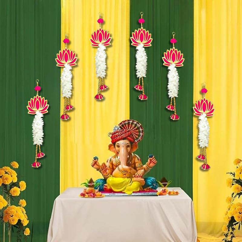 EXEMARTZ Lotus Wall Hanging for Diwali and Ganesh Pooja Decoration | Traditional Backdrop for Pooja Room, Mandir & Home Dcor | Festival Decorative Items for Entrance & Wall Decoration | Set of 6 1