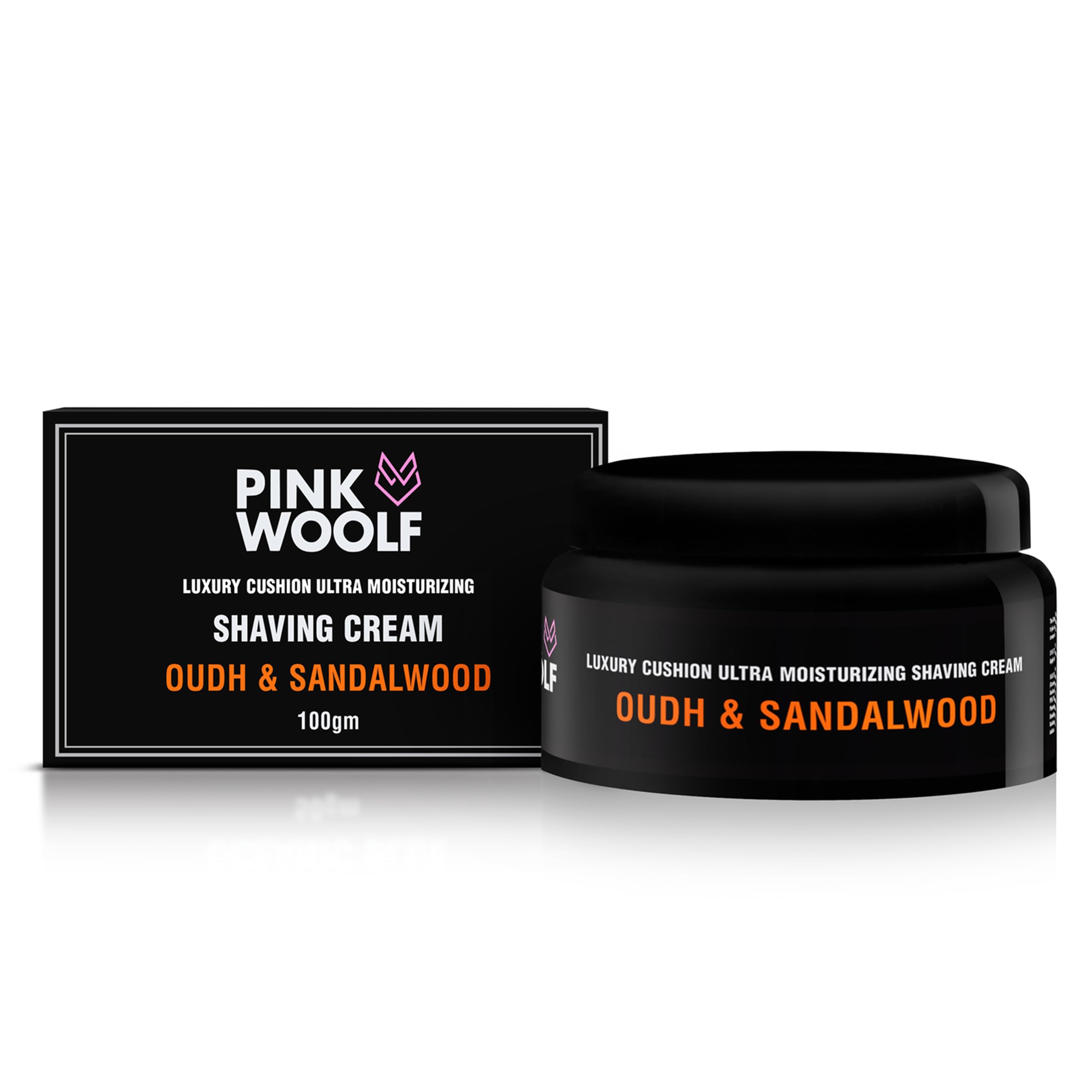 Pink Woolf Moisturizing Oudh & Sandalwood Shaving Cream For A Close, Comfortable, Irritation Free Smooth Shave, Smells Great, Hydrate, Soften Beard - 100 G