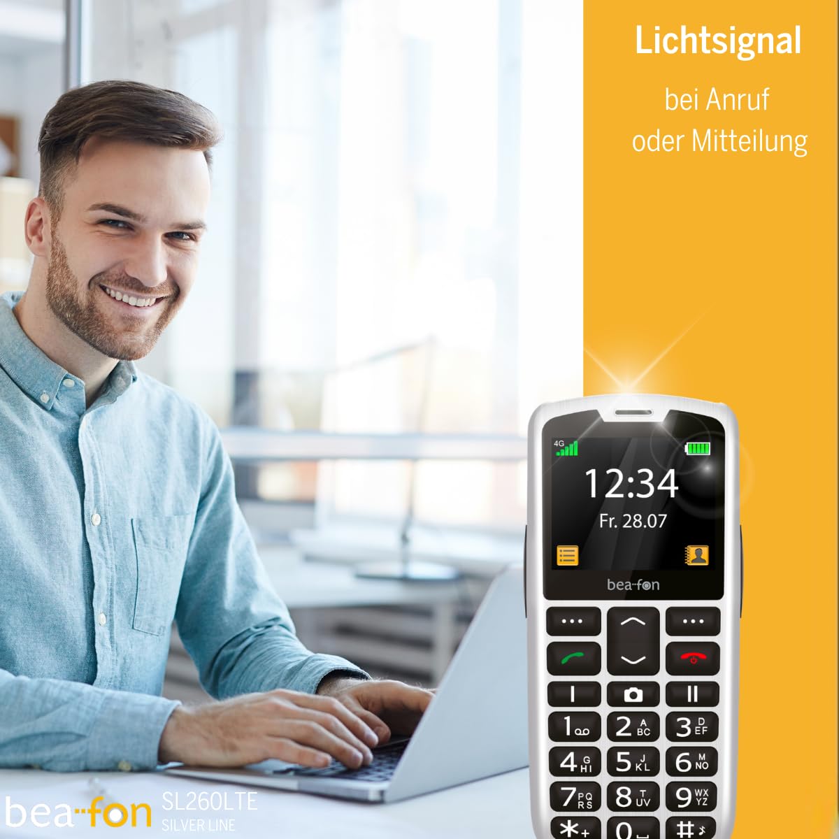 Beafon, SL260 LTE 4G, Silverline, teléfono para Personas Mayores con botón de Llamada de Emergencia SOS, Compatible con audífonos, M4/T4, señal de luz, Pantalla de 5.58 Pulgadas