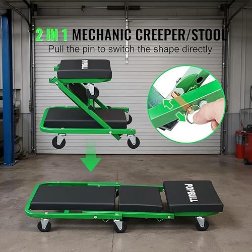 Miniatura 2 de POPULL - Enredadera plegable Z de garaje, 36 pulgadas, capacidad de carga de 300 libras, taburete mecánico plegable con 6 ruedas universales,