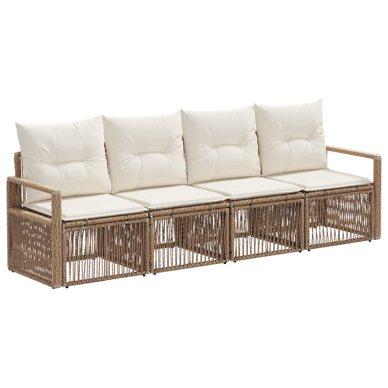 Ensemble de canapé de Jardin 4 Places Beige en polyrotin avec Cadre Acier Enduit de Poudre, Coussins Polyester Amovibles pour terrasse Patio détente
