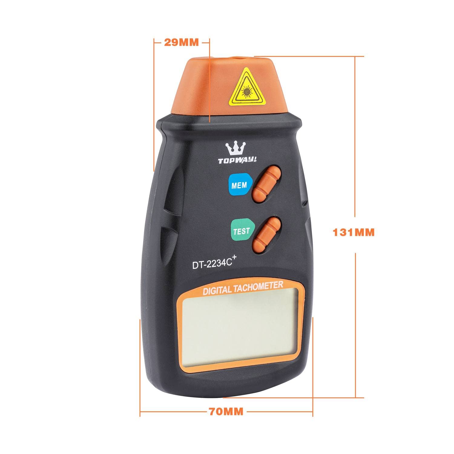 TOPWAY Tachimetro Digitale, DT-2234C + Contagiri Digitale Tester Senza Contatto con LCD Display, Raggio di Misurazione 2,5-99.999 RPM, per Veicoli Ruote Ventole