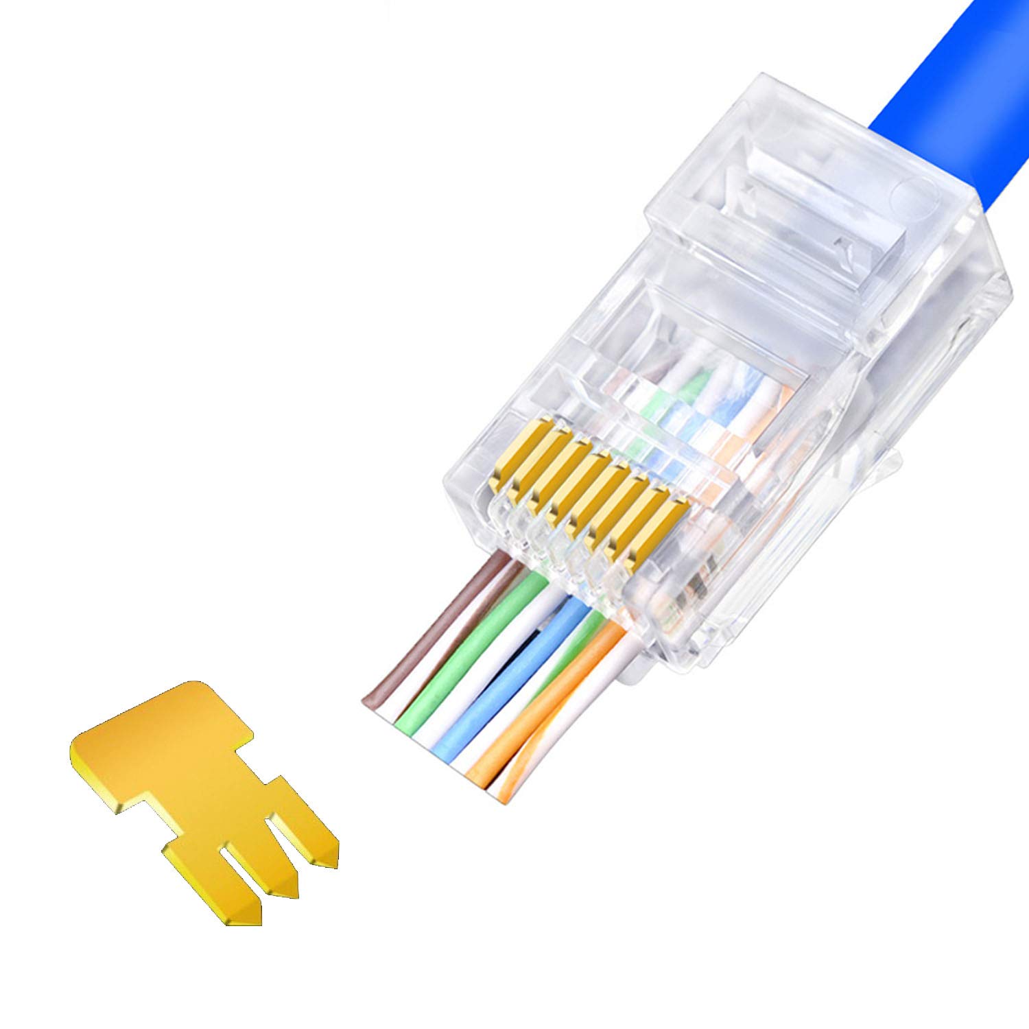 Gold Plated Connectors RJ45 Cat5e Connectors 100-Pack - 8P8C Ethernet ...
