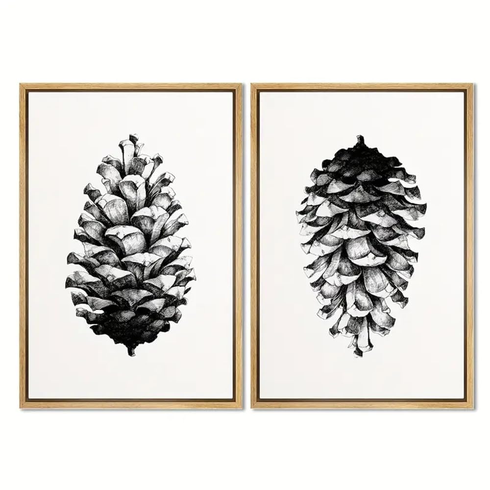 WUHBCZ Canvas Paints,Canvas Print Wall Art Black White Forest Pinecone Nature Wilderness Illustrations, Modern Art for Living Room, Bedroom, Office Deco-60 * 70cm*2PCS (No Frame)